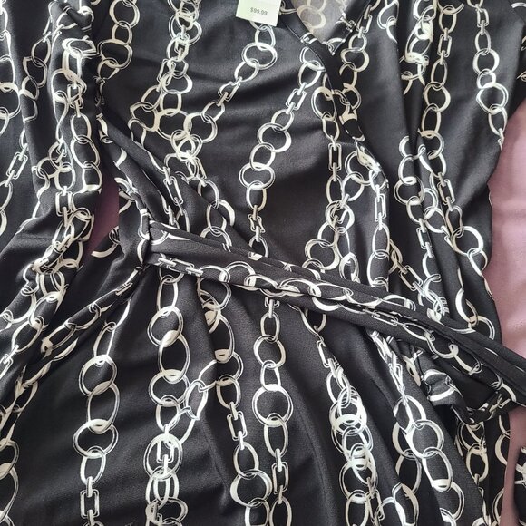 NWT Banana Republic Black & White Chain Stretch Wrap Dress XS - Picture 9 of 9